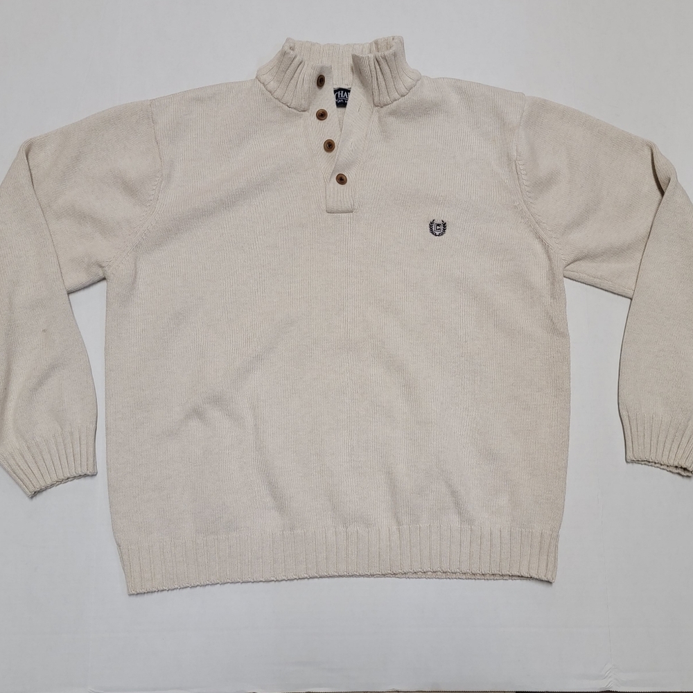 Chaps Henley Mock Neck Knit Mens Bone White Pullover Sweater XL 100% Cot…